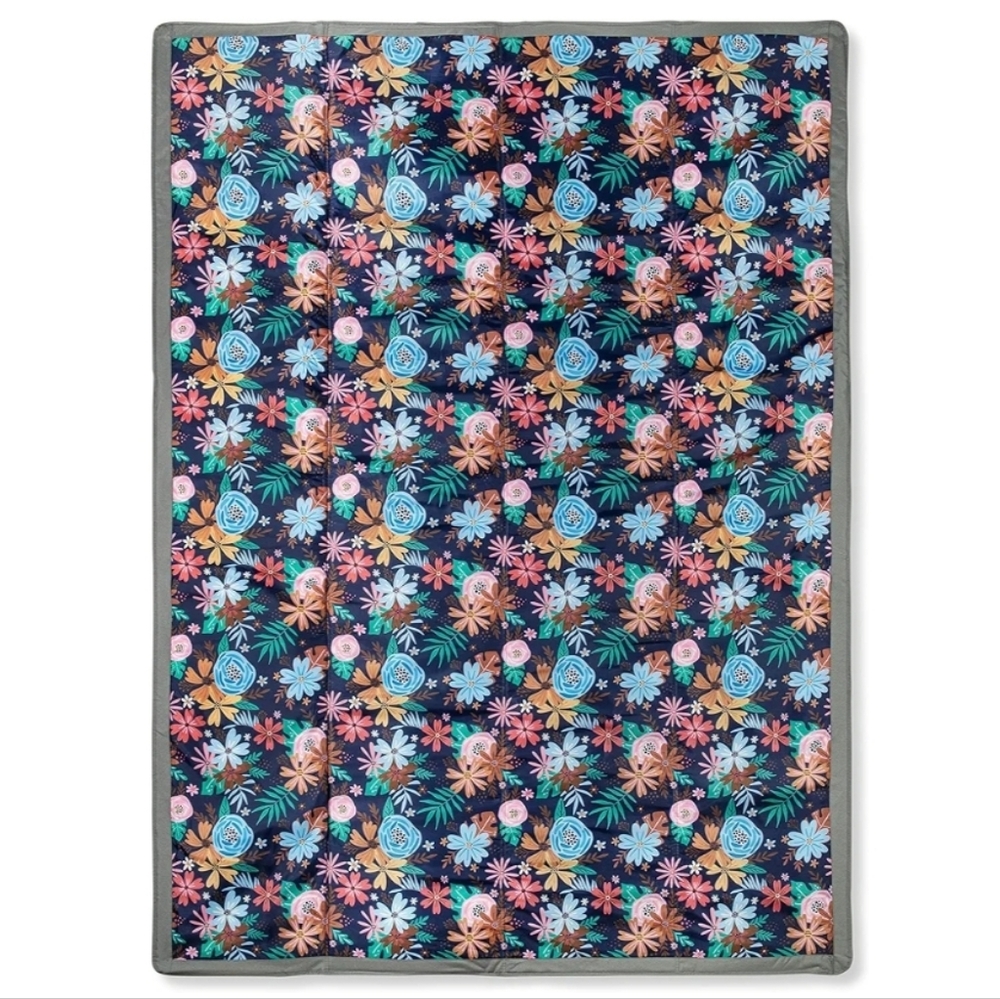 Addison Belle Wild Flower Outdoor Blanket Mat Padded Grey Roll Up Carrying Bag